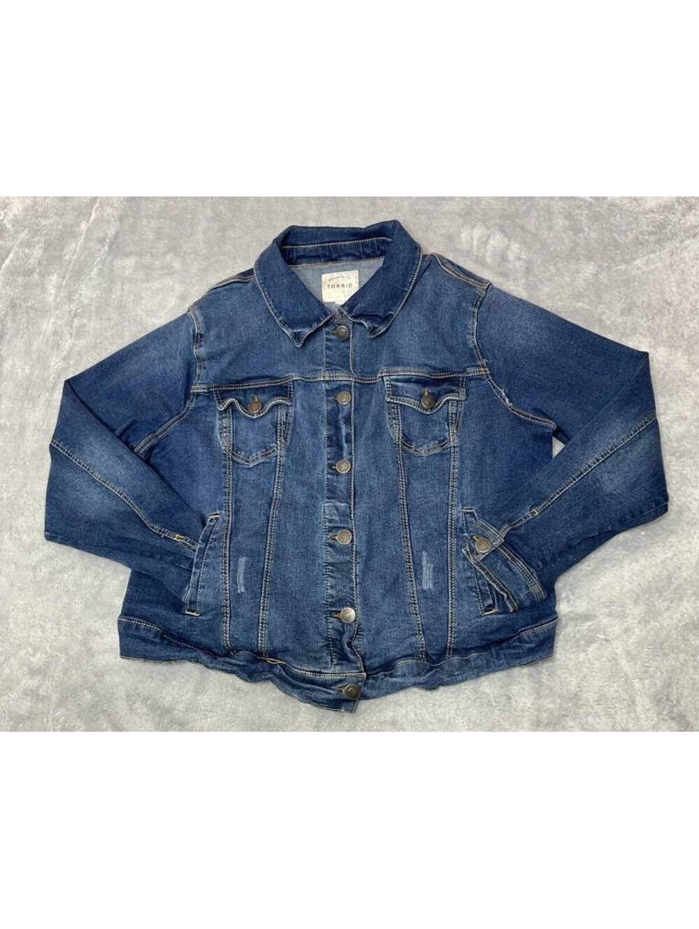 Torrid Wear What You Love Jacket Women's 2 Blue Distressed Collared Front Pocket